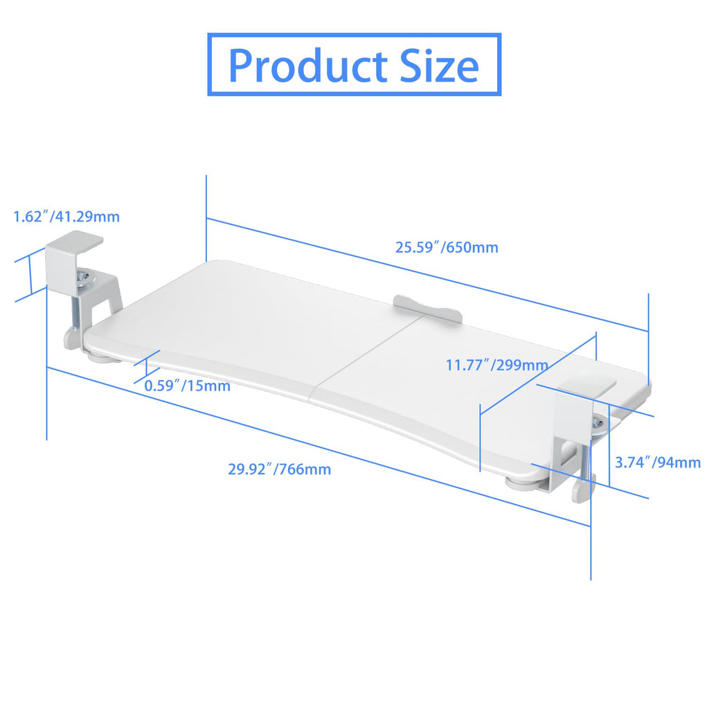 Keyboard Tray Under Desk Pull Out with C Clamp Mount, Computer Keyboard & Mouse Tray, 25.6 (30 Including Clamps) x 11.8 inch Slide-Out Platform Computer Drawer for Typing, White, DSF1W