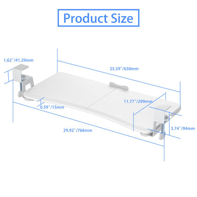 Keyboard Tray Under Desk Pull Out with C Clamp Mount, Computer Keyboard & Mouse Tray, 25.6 (30 Including Clamps) x 11.8 inch Slide-Out Platform Computer Drawer for Typing, White, DSF1W