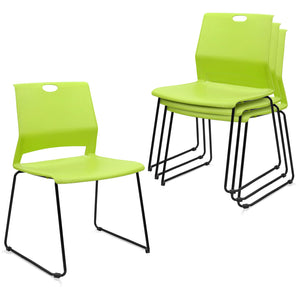 Set of 4, Green, Stackable Guest Reception Chairs, Stacking Office Chair with Ergonomic Lumbar Support & Metal Legs, Plastic Desk Chairs for Conference School Church Waiting Meeting Break Room