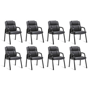 8 Pack, Leather Guest Chair with Padded Arm Rest for Reception Meeting Conference and Waiting Room Side Office Home Black