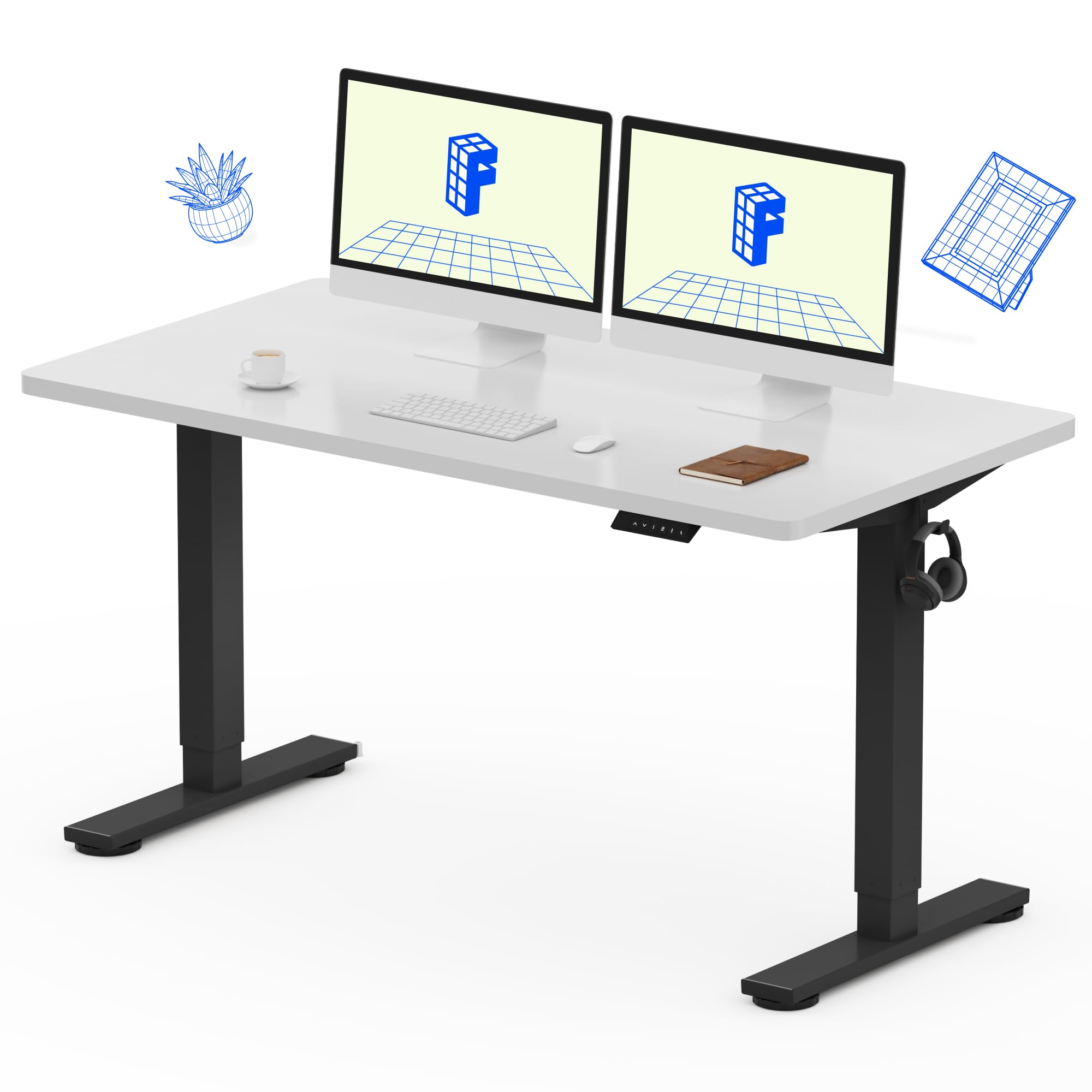 EN1 One-Piece Standing Desk, Electric Adjustable with 4 Memory Presets, 176 LBS Capacity, Stable & Quiet, Seamless Desktop for Home Office & Dual Monitors, 55"x28" White