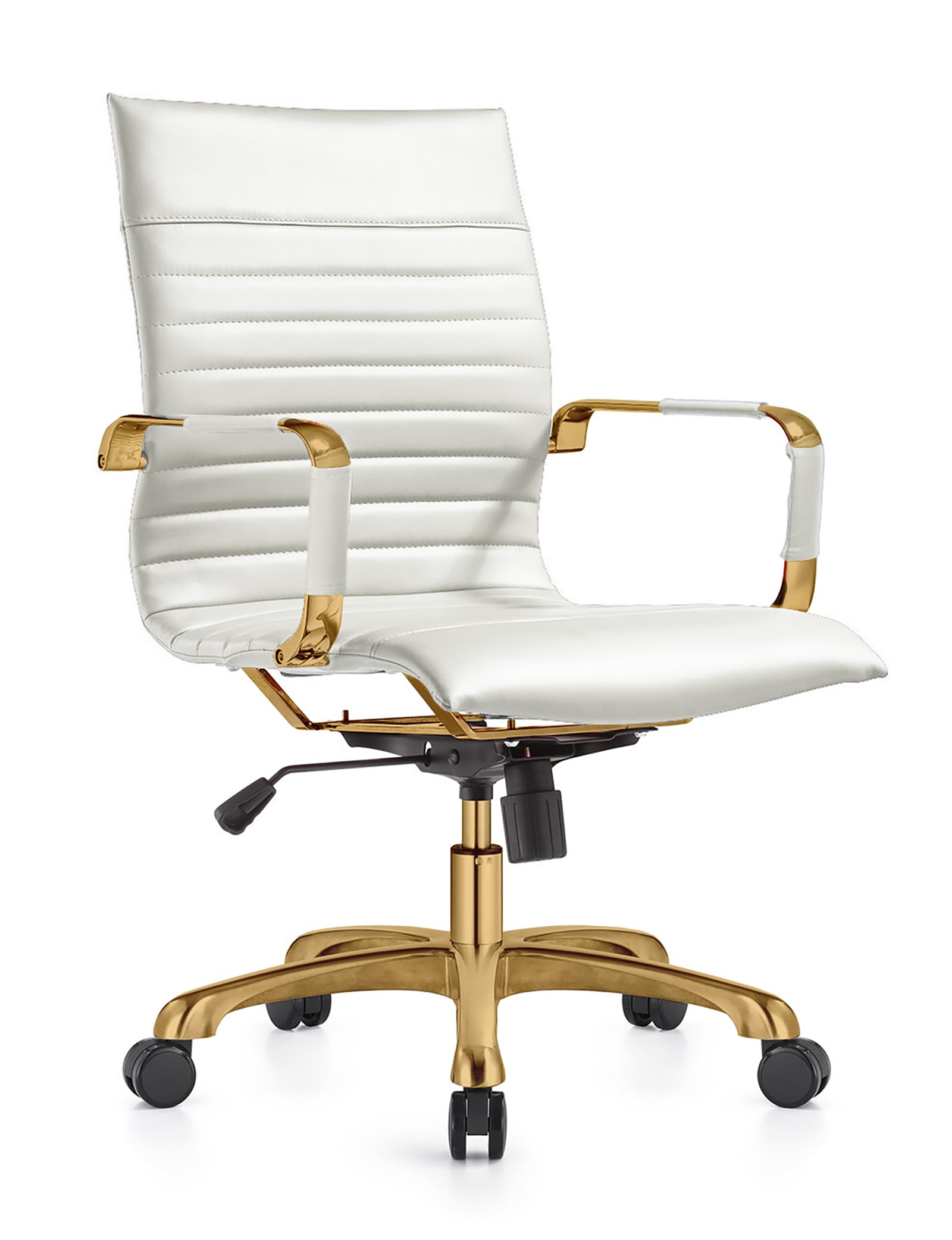 Qty 2 Modern Ergonomic Executive Office Chair, High-Back Leather Conference Desk Chair with Adjustable Height, Tilt Control, 360° Swivel & Gold Frame for Home Office