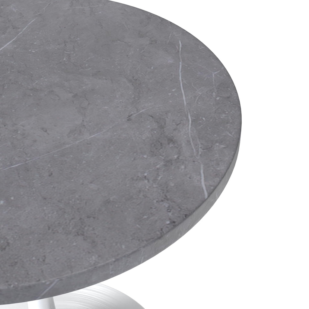 Mid-Century Modern Dining Table with a 27" Round Sintered Stone Tabletop and White Stainless Steel Pedestal Base for Kitchen and Dining Room (Grey)