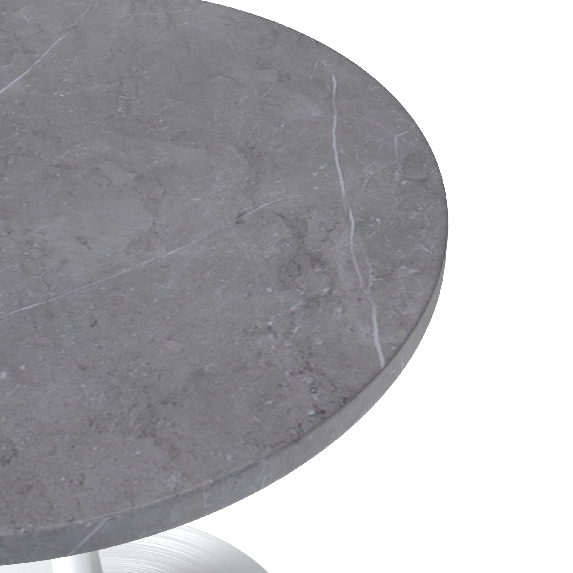 Mid-Century Modern Dining Table with a 27" Round Sintered Stone Tabletop and White Stainless Steel Pedestal Base for Kitchen and Dining Room (Grey)
