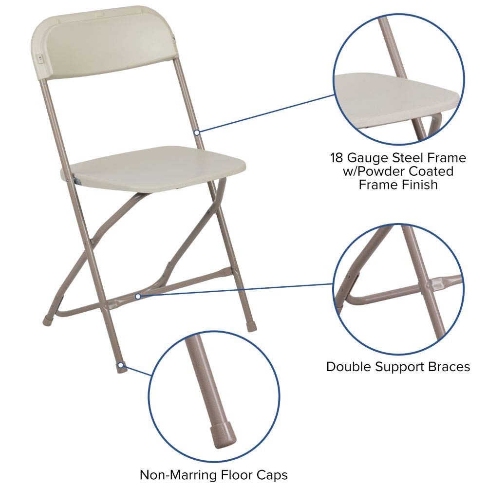 Hercules™ Series Plastic Folding Chair - Beige - 2 Pack 650LB Weight Capacity Comfortable Event Chair-Lightweight Folding Chair