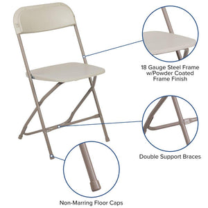 Hercules™ Series Plastic Folding Chair - Beige - 2 Pack 650LB Weight Capacity Comfortable Event Chair-Lightweight Folding Chair