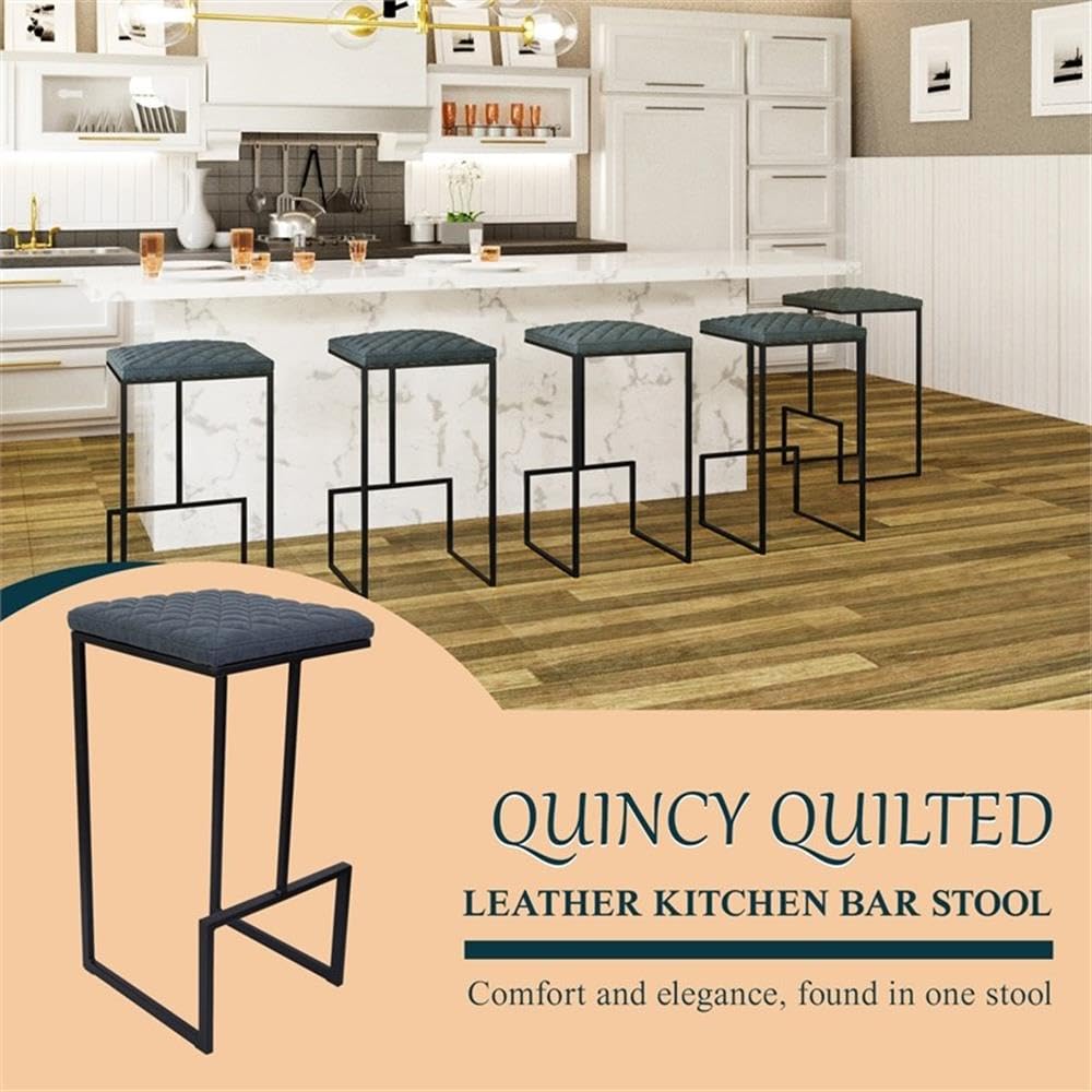 Counter Height Bar Stool, Modern Backless Bar Stool for Kitchen Island & Home Bar, Faux Leather Upholstered Seat with Metal Frame, Industrial Style Counter Stool, Blue