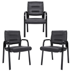 Set of 3, Office Guest Chair Bonded Leather Executive Side Chair Reception Chair W/Solid Metal Frame Home Office Furniture