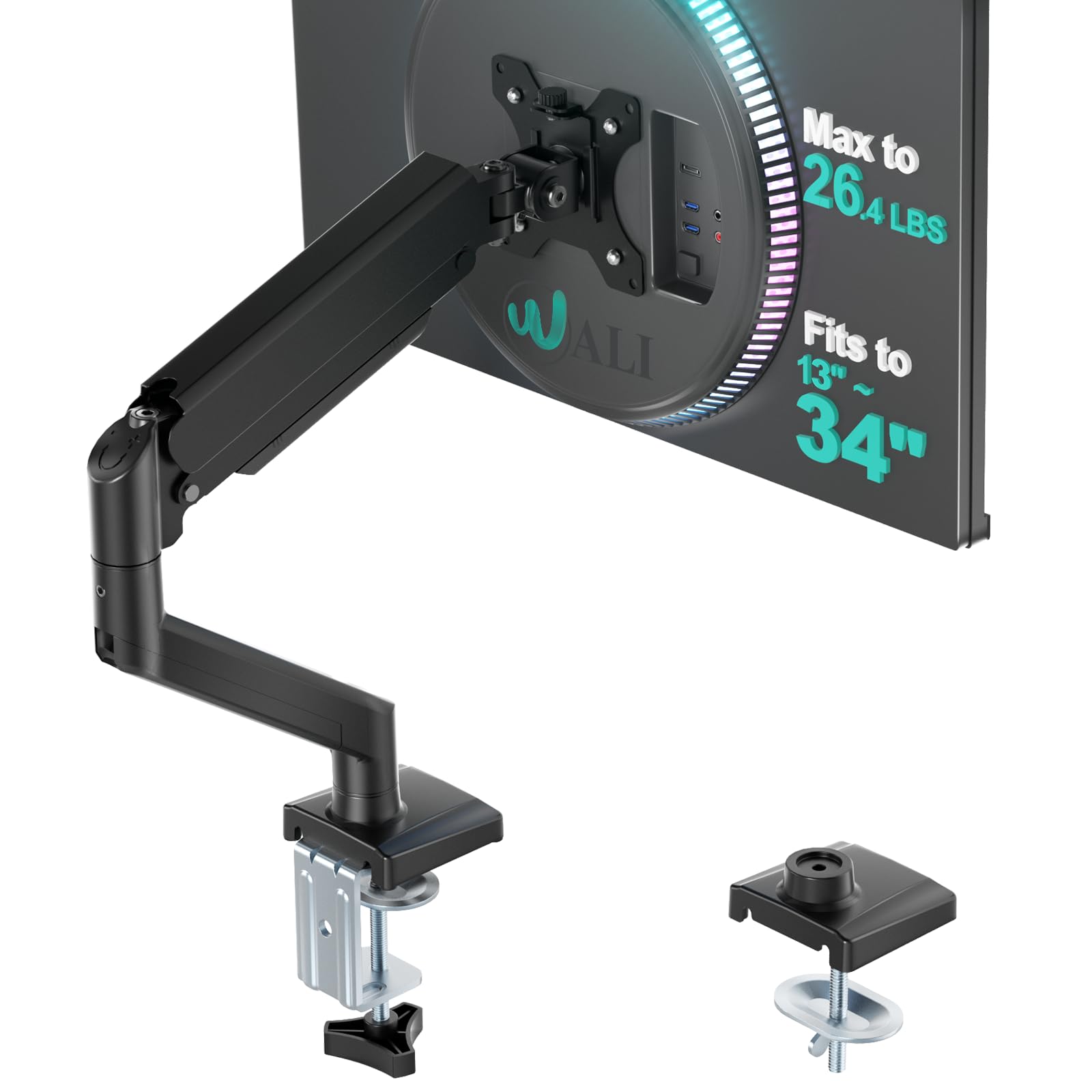 Single Monitor Mount for 13-34 inch Screens, Adjustable Single Monitors Arm, Regular Screen up to 32 inch, 26.4lbs, Computer Monitor Stand for Desk, VESA 75/100mm (GSMP001N), Black