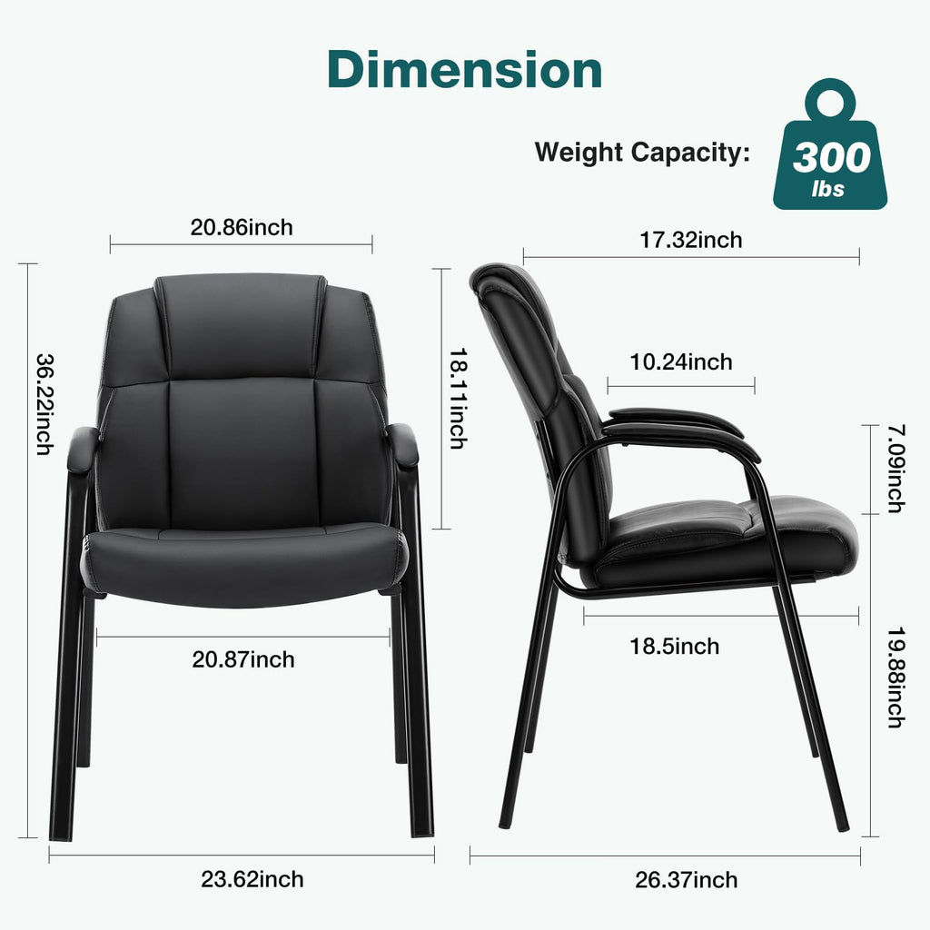 Waiting Room Chair Set of 6, Leather Office Desk Reception Guest Stationary Side Chairs with Padded Arms for Home Conference Lobby Area Meeting Church Medical Clinic Elderly Student