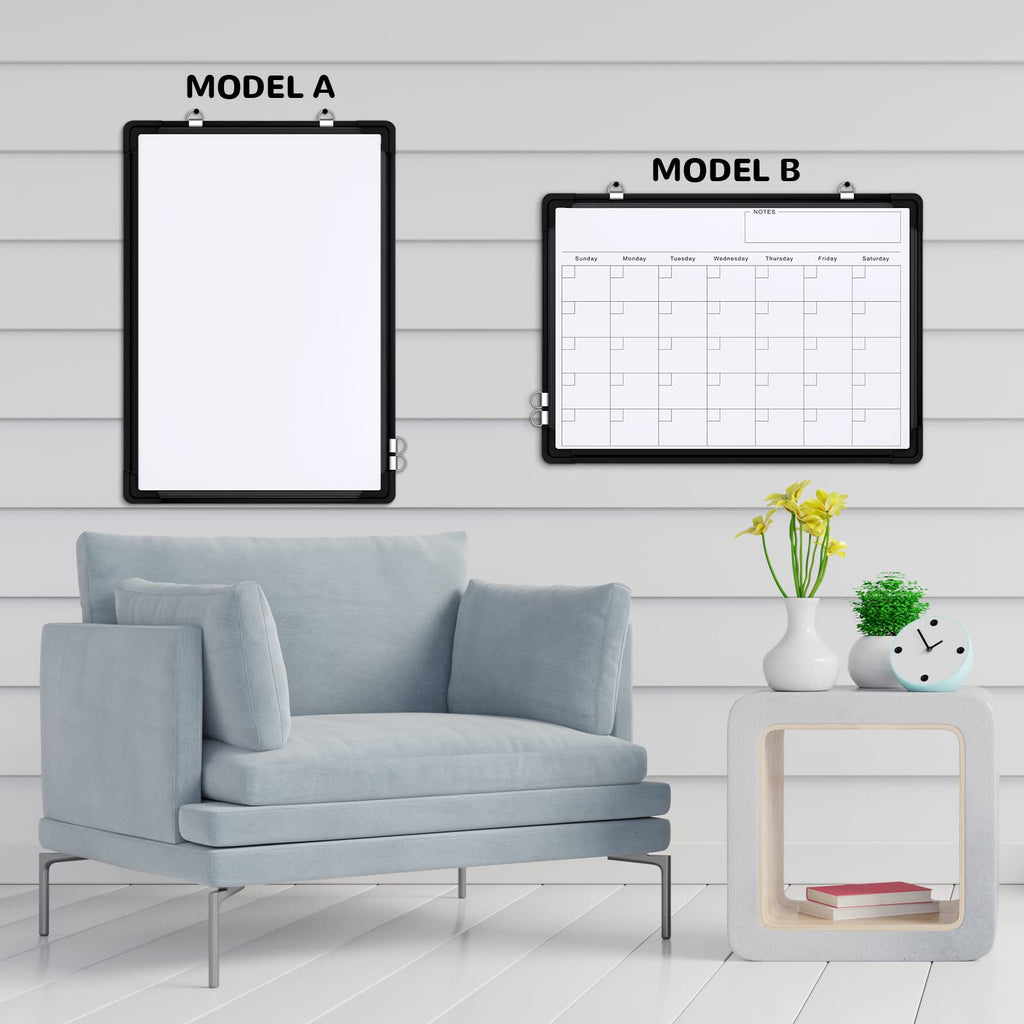 Monthly Calendar Whiteboard for Wall, 16x12 Inches Dry Erase Board, Small Magnetic White Board, Double-Sided Hanging Board for Office School Home Kitchen, Portable Board for Drawing Planning, Black
