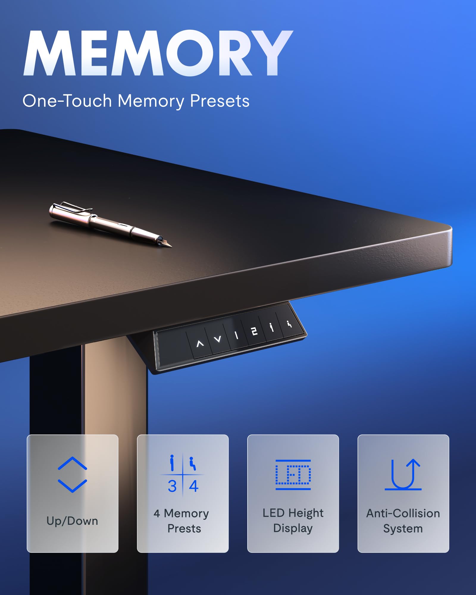 EN1 One-Piece Standing Desk, Electric Adjustable with 4 Memory Presets, 176 LBS Capacity, Stable & Quiet, Seamless Desktop for Home Office & Dual Monitors, 40"x24" Black