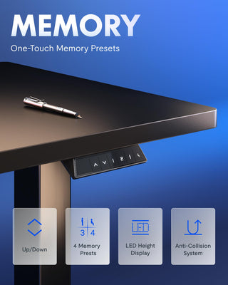 EN1 One-Piece Standing Desk, Electric Adjustable with 4 Memory Presets, 176 LBS Capacity, Stable & Quiet, Seamless Desktop for Home Office & Dual Monitors, 40