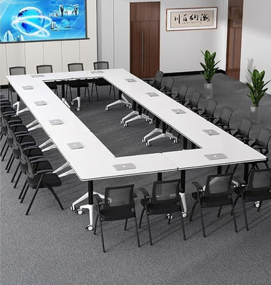 Conference Table Foldable Meeting Tables, Mobile Training Table with Wheels, Flip Top Rolling Seminar Meeting Table for Office,Meeting Room,classr (Dark Walnut, 47.2×23.6×29.5in)