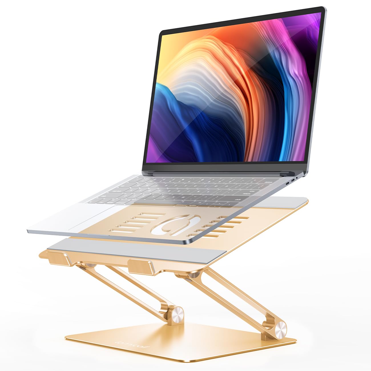 Adjustable Laptop Stand, Portable Laptop Riser, Aluminum Laptop Stand for Desk Foldable, Ergonomic Computer Notebook Stand Holder for MacBook Air Pro, Dell XPS, HP (10-17.3'') -Gold