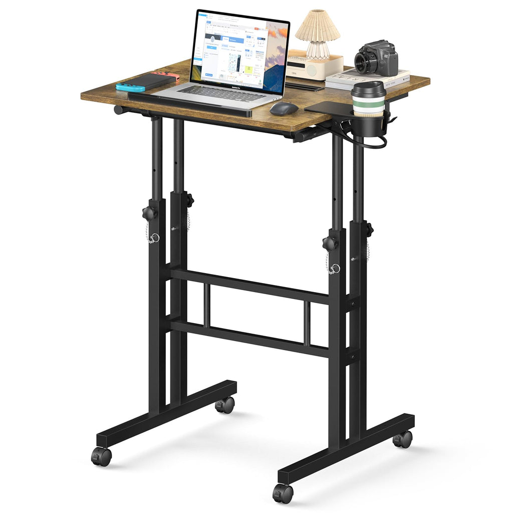 Small Standing Desk with Wheels, Mobile Stand Up Desk, Portable Standing Table on Wheels for Walking Pad, Rolling Computer Desk Adjustable Height, Tall Table