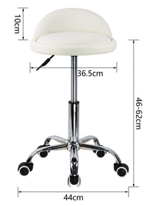 PU Leather Round Rolling Stool with Back Rest Height Adjustable Swivel Drafting Work SPA Task Chair with Wheels (White)