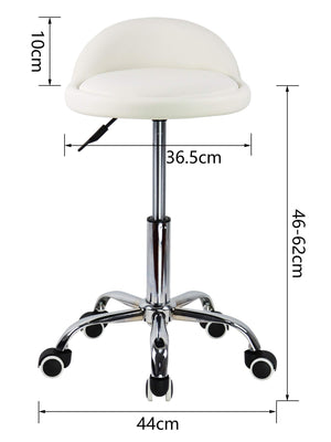 PU Leather Round Rolling Stool with Back Rest Height Adjustable Swivel Drafting Work SPA Task Chair with Wheels (White)