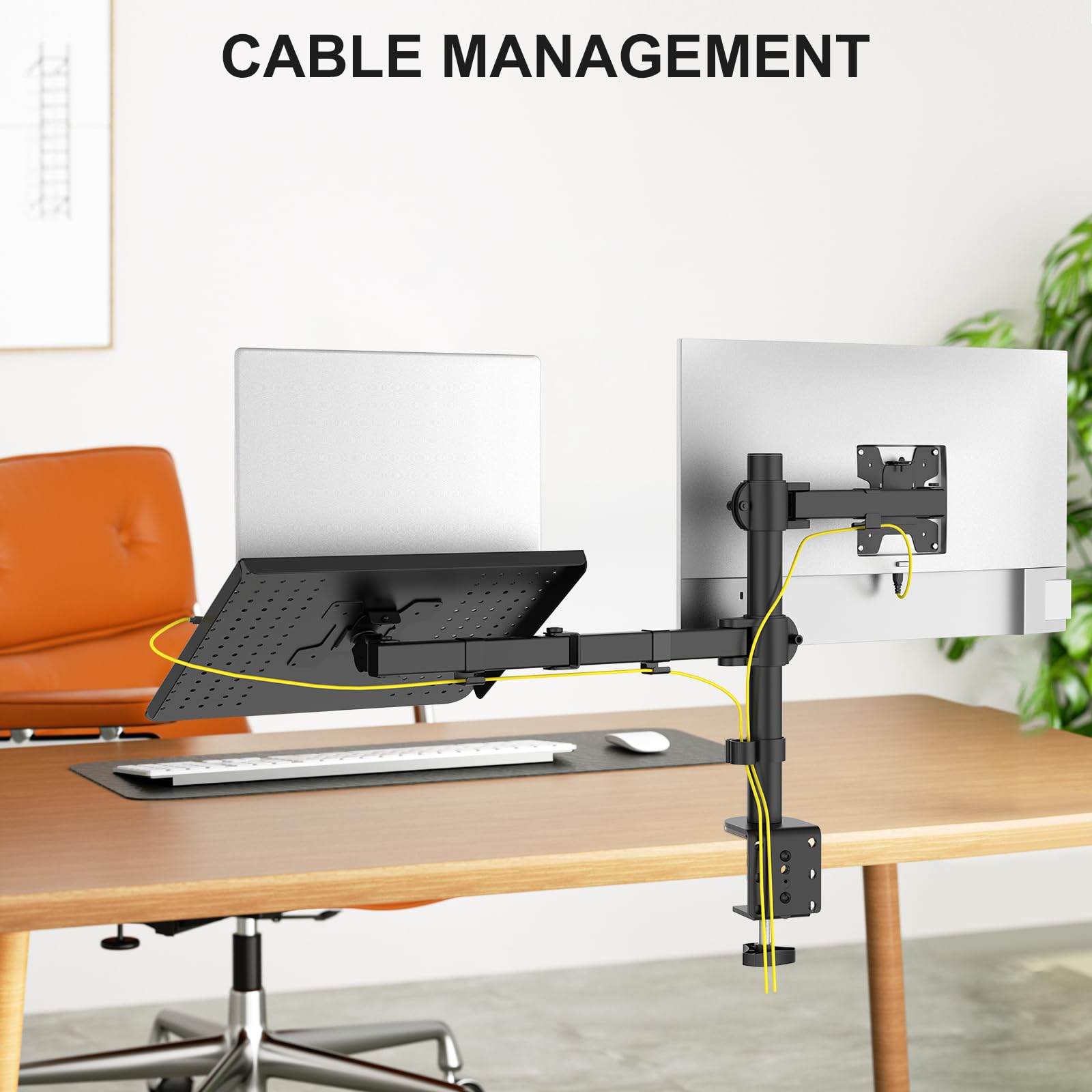 Dual Arm Laptop and Monitor Desk Mount for 17" Notebook and Up to 27" Screen, Fully Adjustable Monitor Arm with Laptop Tray, VESA 75x75 100x100, Holds up to 22 lbs, Black (M001LP)