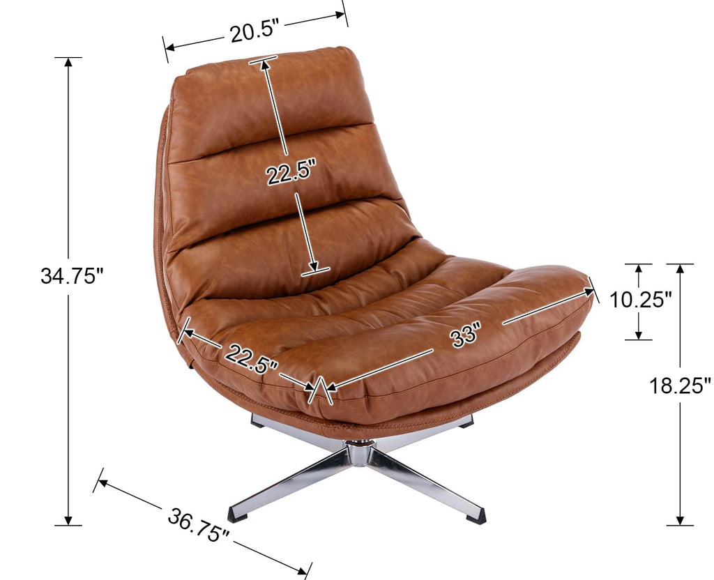 Modern Swivel Accent Chair with Ottoman Set, PU Leather Oversized Armless Reading Chair with Footrest, 33'' Wide Upholstered Lounge Chairs with Footstool for Living Room Bedroom Comfy, Brown
