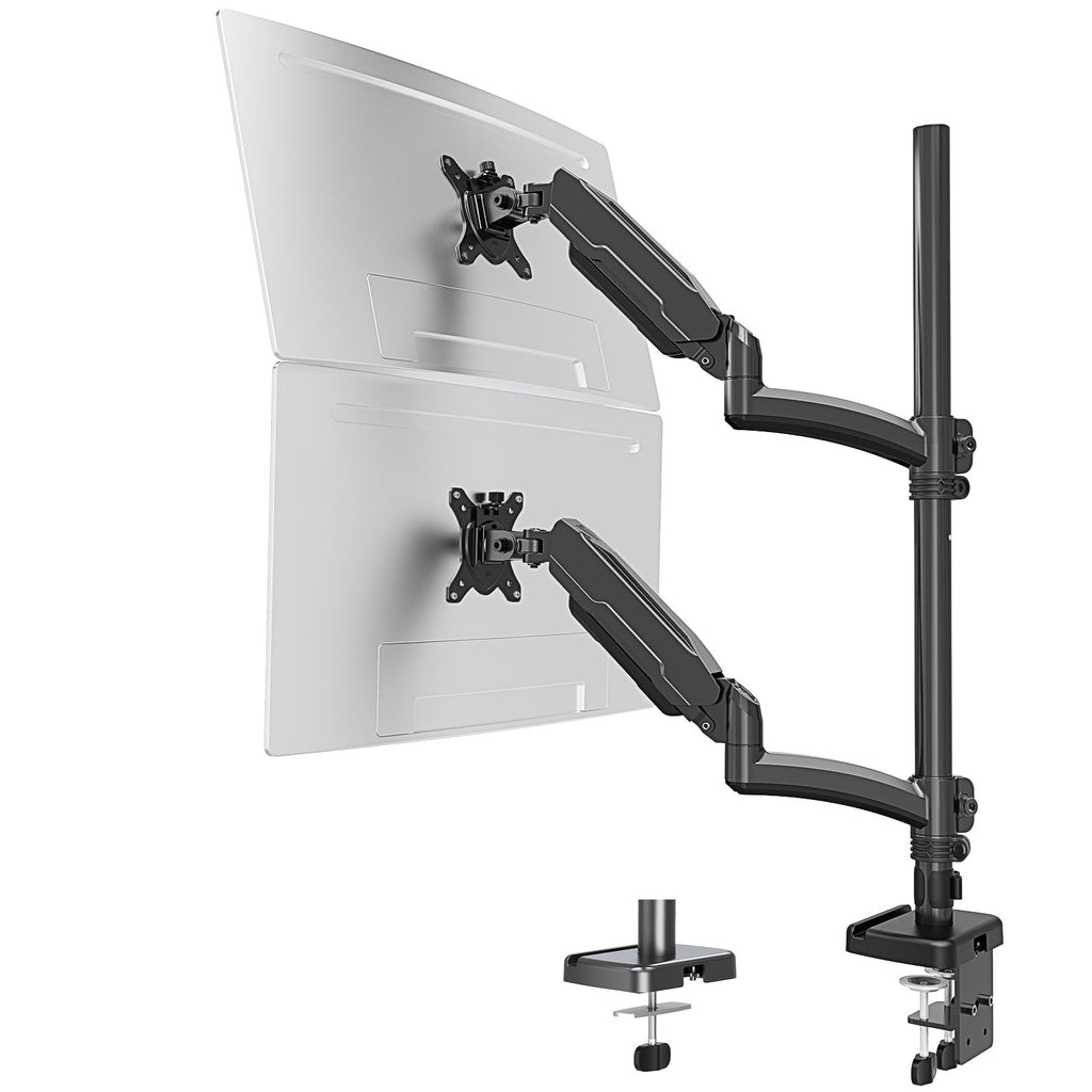 Vertical Dual Monitor Mount, Stacked Monitor Stand for 2 Computer Screens up to 32 inches, Full Motion Adjustable Tall Display Desk Mount, Each Arm Holds up to 17.6lbs, VESA Mount