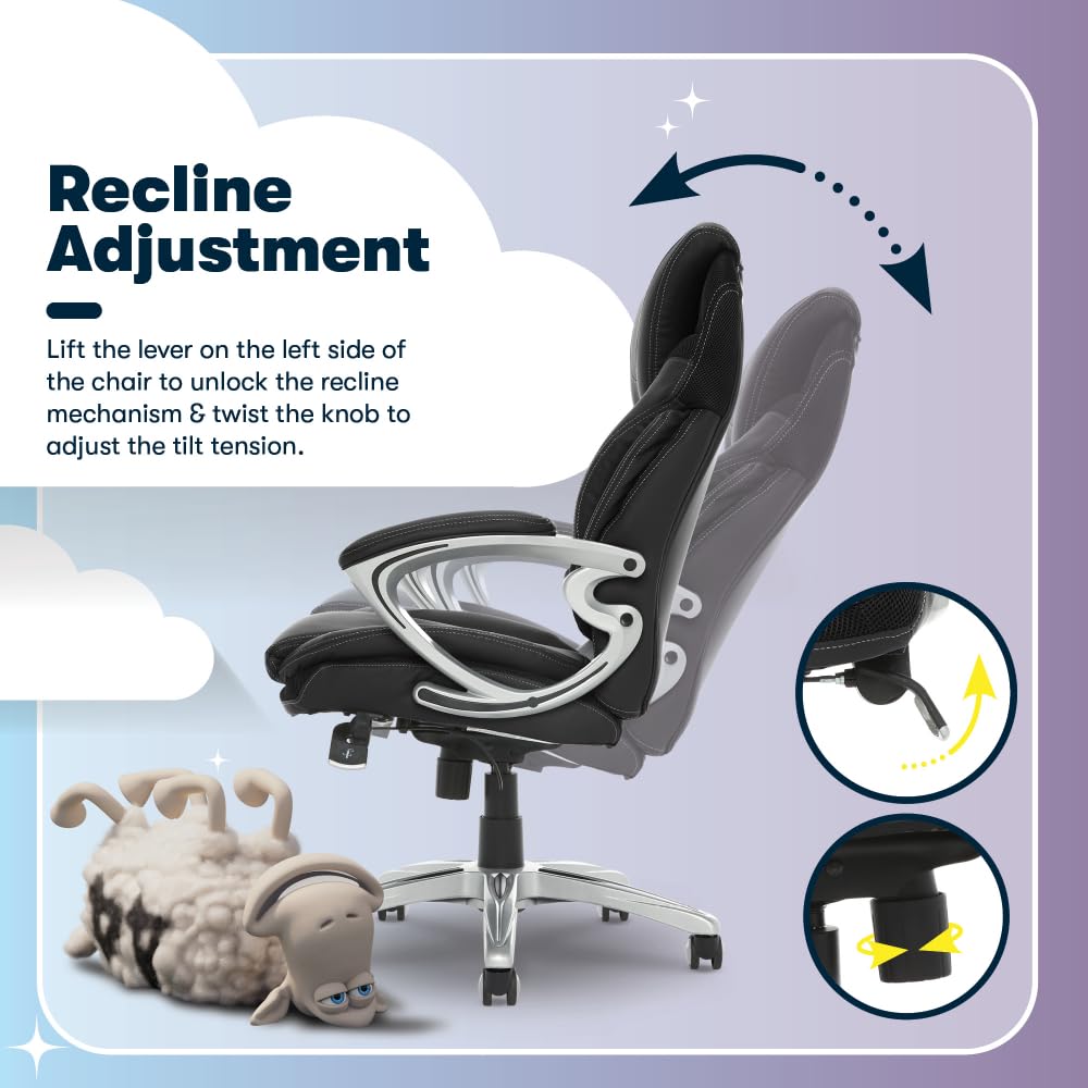 Executive Office Chair, Ergonomic Computer Desk Chairs with Patented AIR Lumbar Support, Comfy Body Pillows, Height Adjustable, Swivel Base with Wheels, Bonded Leather, Black