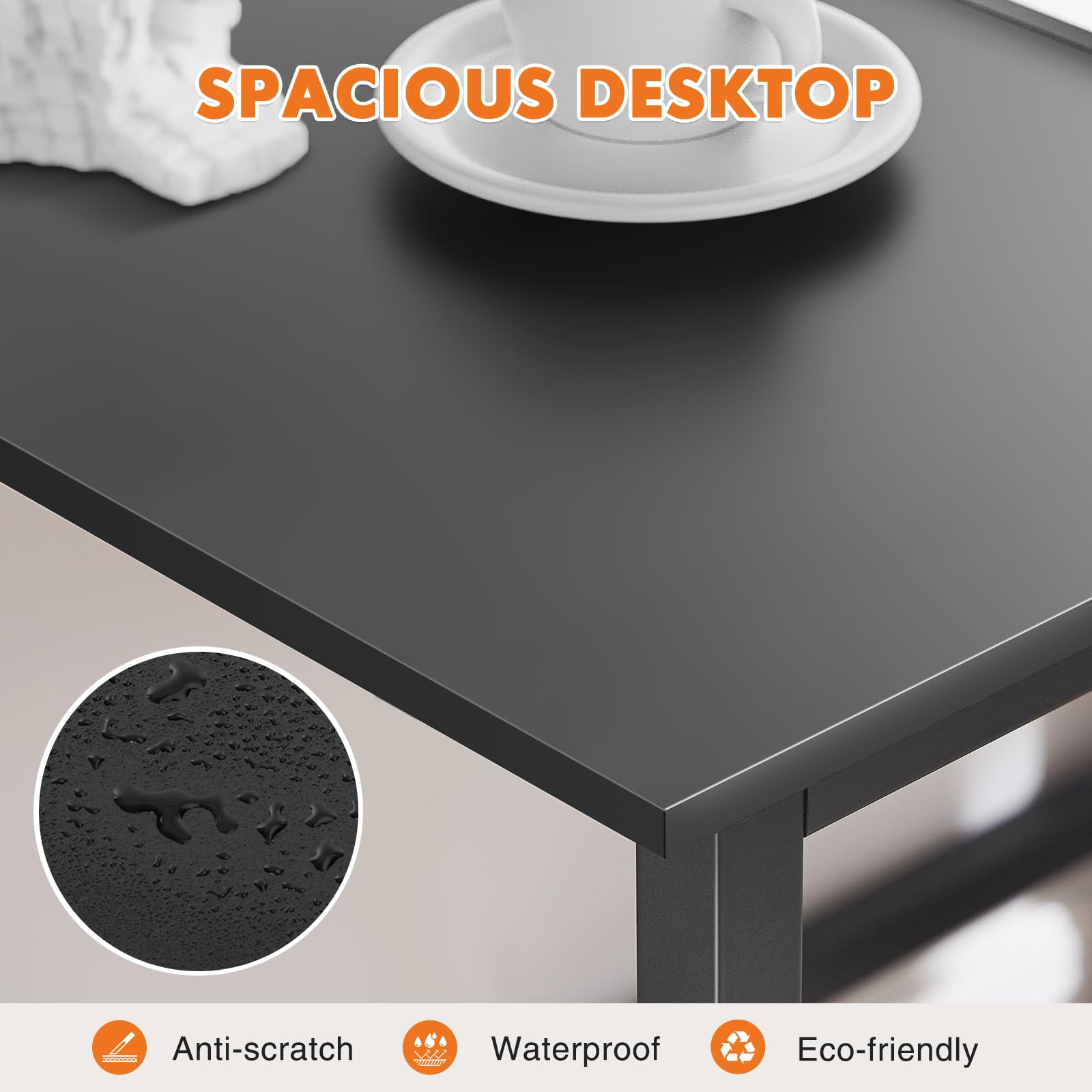 Small Computer Office Desk 63 Inch Student Study Writing Work with Metal Frame Wood Tabletop Modern Simple Home Bedroom PC Table Durable and Easy Assembly, Black