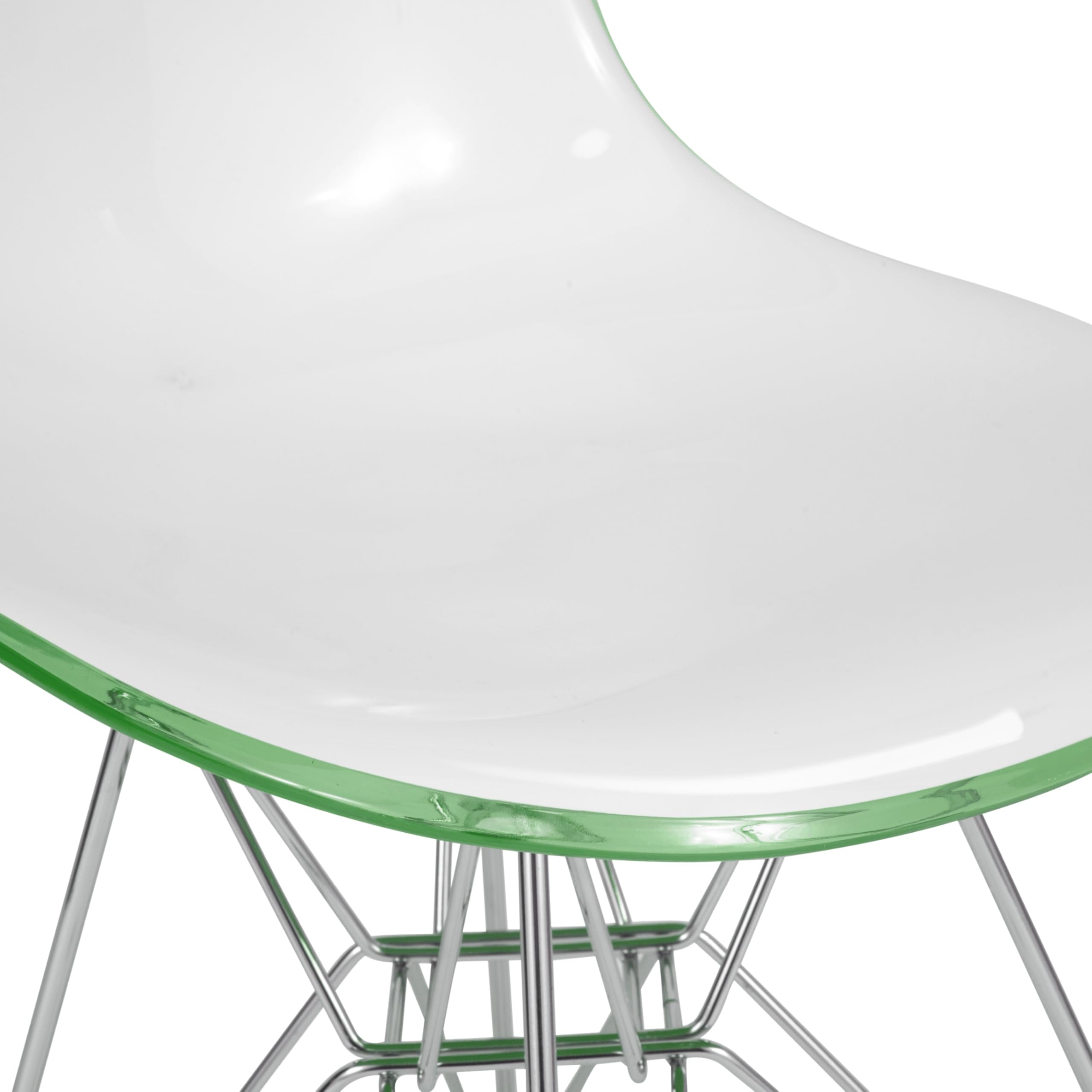 Dining, Modern Chrome Eiffel Base and Curved Back Design, Ergonomic and Lightweight Accent Side Chair for Mid-Century Home, Kitchen, and Café (White Green, Singles)