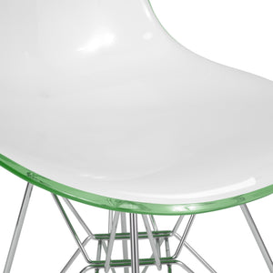 Dining, Modern Chrome Eiffel Base and Curved Back Design, Ergonomic and Lightweight Accent Side Chair for Mid-Century Home, Kitchen, and Café (White Green, Singles)