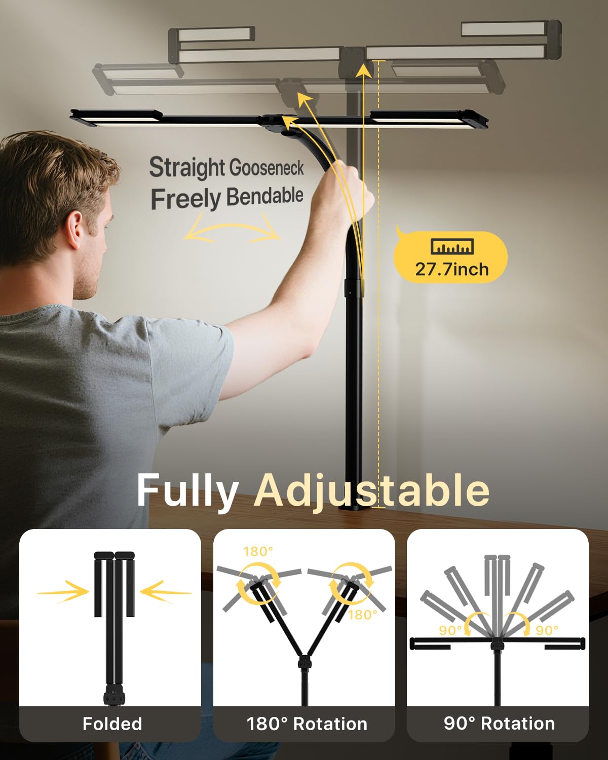 42" LED Desk Lamp with Clamp, Architect Desk Light with Remote, Adjustable 4-Segment Bar, 1800LM Bright, Eye-Caring Desk Lamp for Home Office, Reading, Study, Dual Monitors, Workbench (Black)