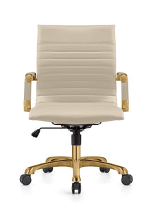 Qty 2 Modern Ergonomic Executive Office Chair, High-Back Leather Conference Desk Chair with Adjustable Height, Tilt Control, 360° Swivel & Gold Frame for Home Office