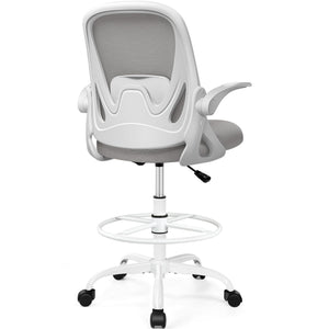 Drafting Chair Tall Office Chair with Flip-up Armrests, Adjustable Height, and Enhanced Lumbar Support - Ergonomic Rolling Stool, Back Support, and Adjustable Foot Rest Ring for Standing Desk Gray
