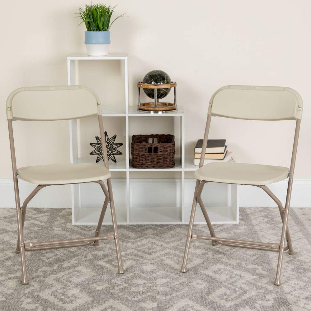 Hercules™ Series Plastic Folding Chair - Beige - 2 Pack 650LB Weight Capacity Comfortable Event Chair-Lightweight Folding Chair