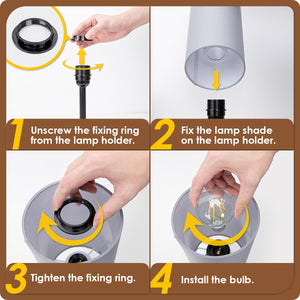 Desk Lamp with USB Port - Touch Control Table Lamp for Bedroom 3 Way Dimmable Nightstand Lamp with Round Grey Fabric Shade for Living Room, Dorm, Home Office (LED Bulb Included)