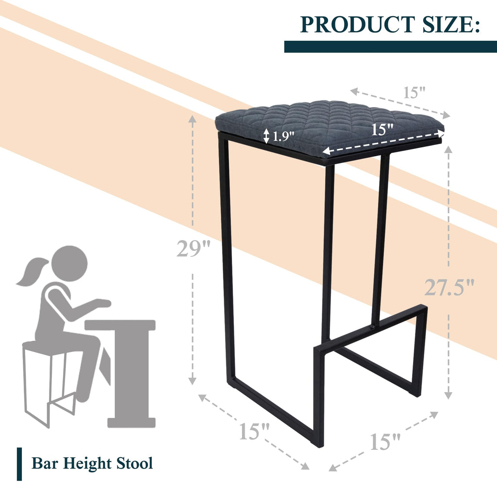 Counter Height Bar Stools, Modern Industrial Backless Counter Stools for Kitchen Island, Dining Counter & Home Bar, Faux Leather Upholstered Seats with Metal Frame, Set of 2, Blue