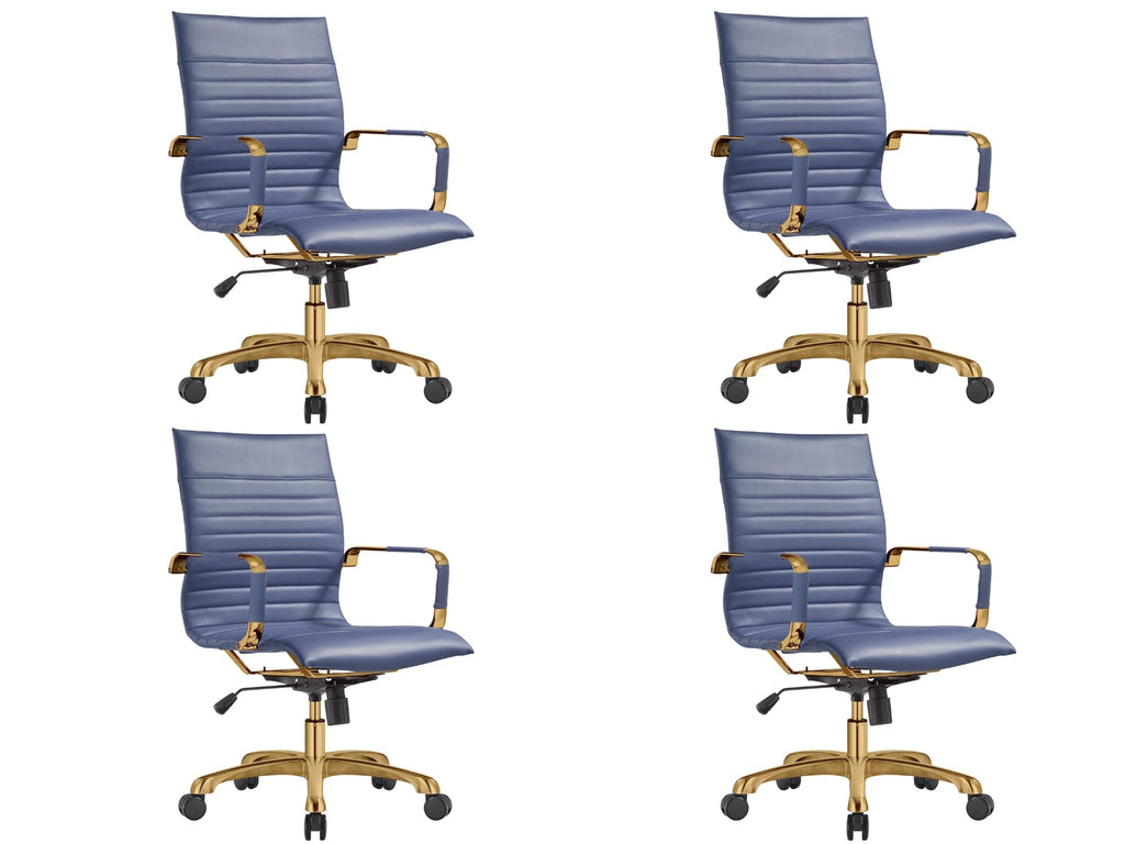 Qty 4 Modern Ergonomic Executive Office Chair, High-Back Leather Conference Desk Chair with Adjustable Height, Tilt Control, 360° Swivel & Gold Frame for Home Office