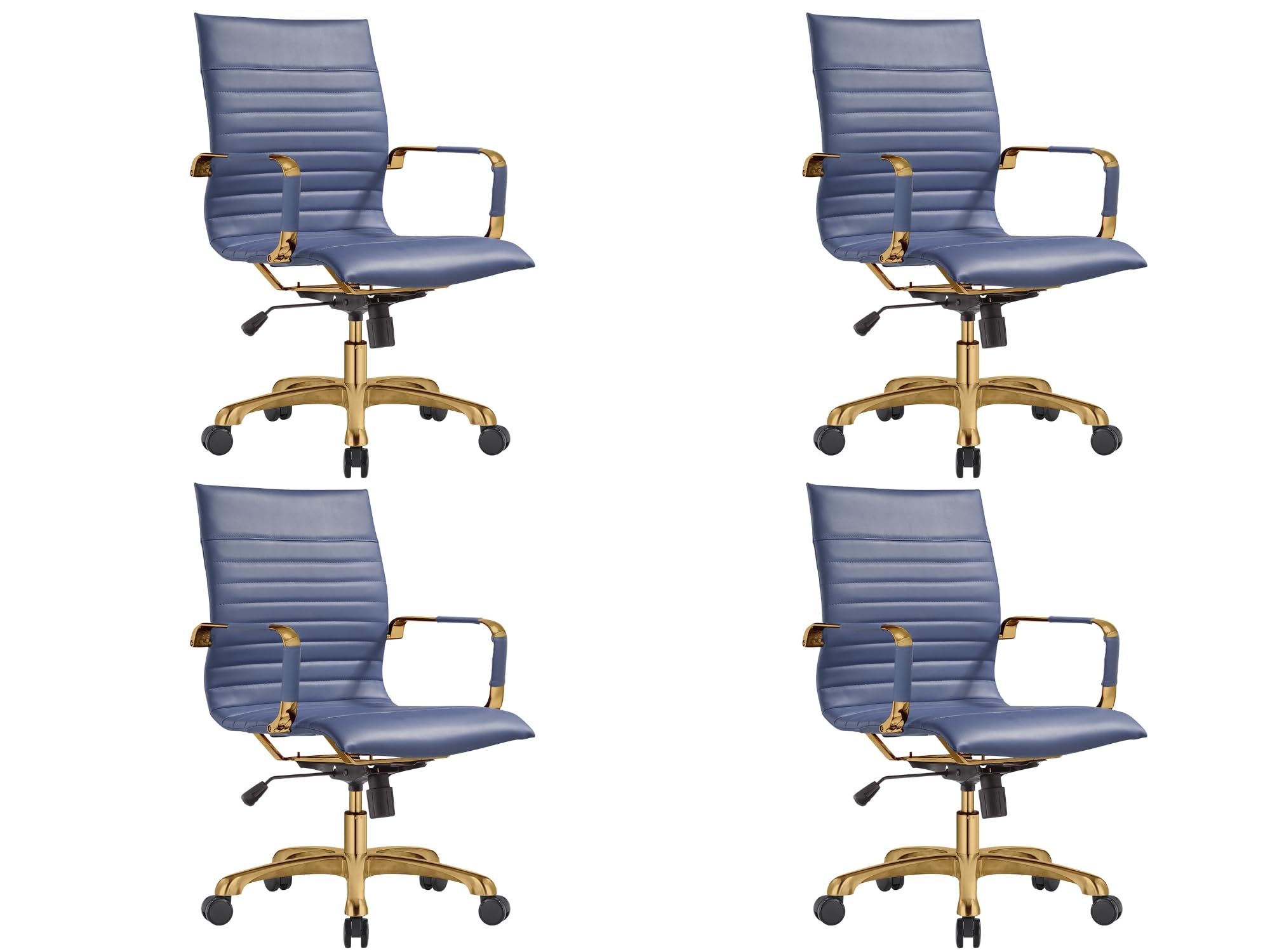 Qty 4 Modern Ergonomic Executive Office Chair, High-Back Leather Conference Desk Chair with Adjustable Height, Tilt Control, 360° Swivel & Gold Frame for Home Office