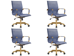 Qty 4 Modern Ergonomic Executive Office Chair, High-Back Leather Conference Desk Chair with Adjustable Height, Tilt Control, 360° Swivel & Gold Frame for Home Office