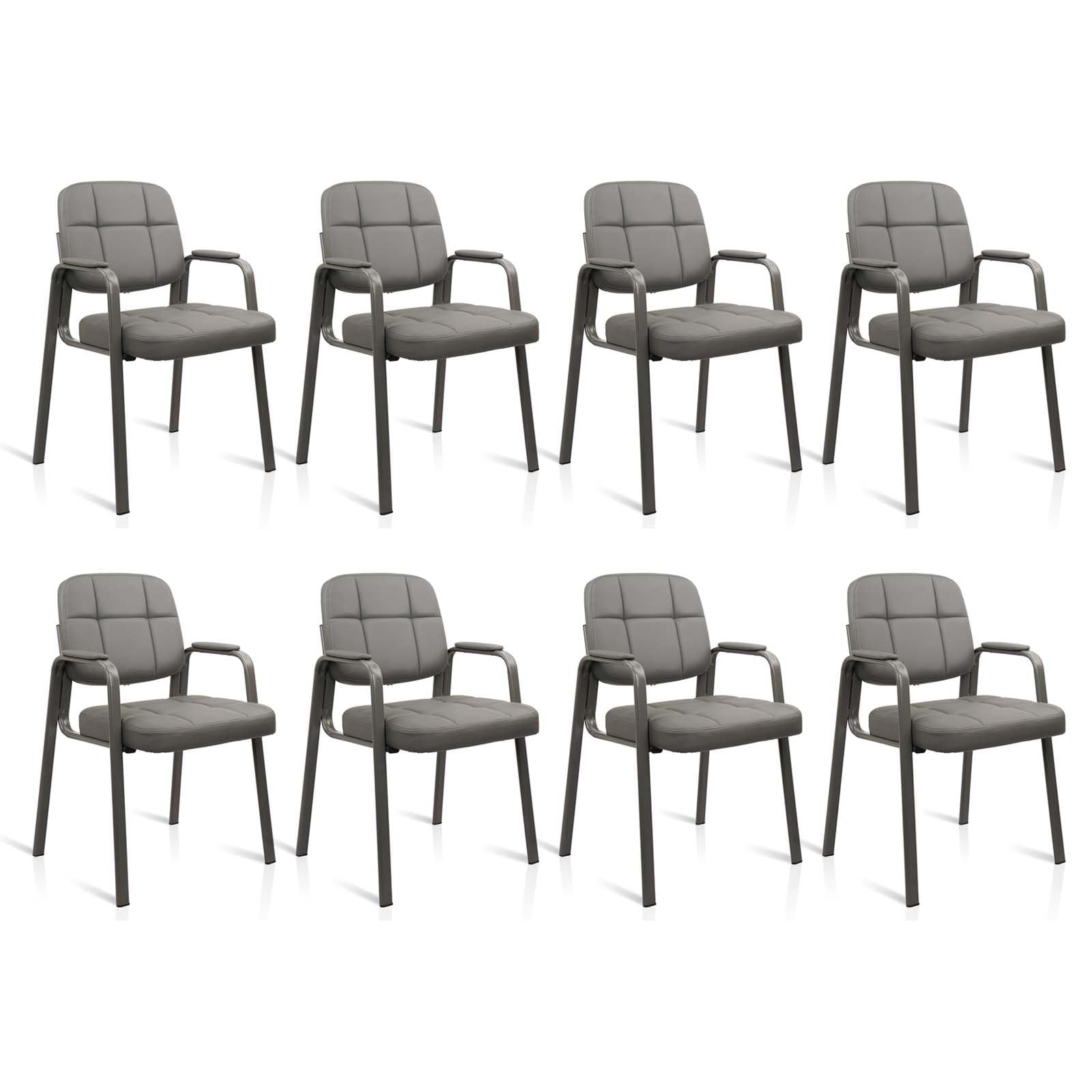 8 Pack, Waiting Room Guest Chair with Bonded Leather Padded Arm Rest for Office Reception and Conference Desk(Grey)