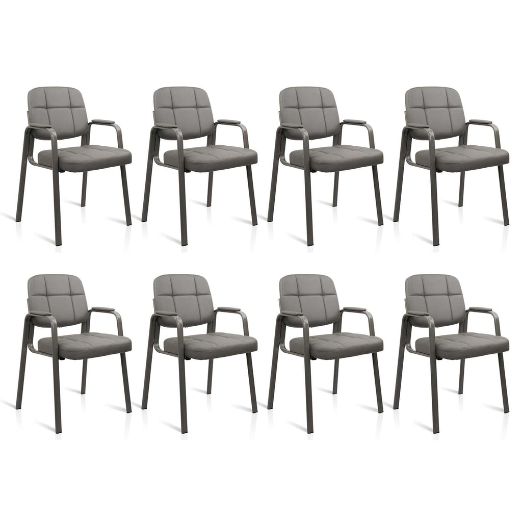 8 Pack, Waiting Room Guest Chair with Bonded Leather Padded Arm Rest for Office Reception and Conference Desk(Grey)