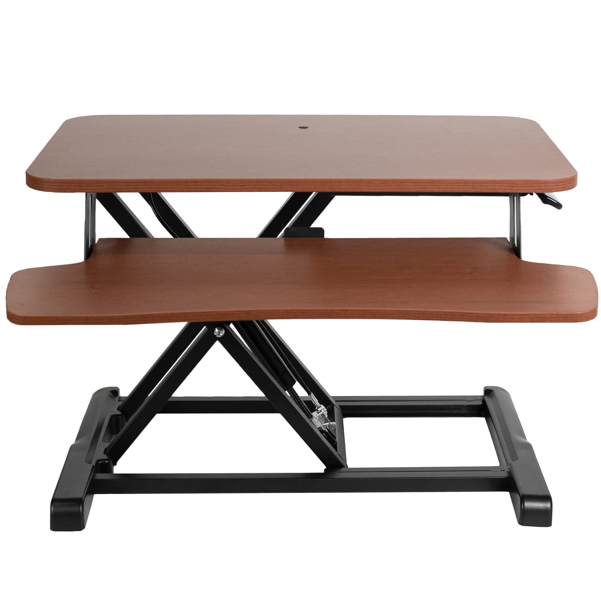 26 inch Desk Converter, K Series, Height Adjustable Sit to Stand Riser, Dual Monitor and Laptop Workstation with Keyboard Tray, Dark Walnut Top, Black Frame, DESK-V026KA