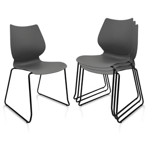 Set of 4, Grey, Stacking Waiting Room Chairs, Stacked Plastic Office Chair with Ergonomic Lumbar Support and Metal Legs for Conference School Church Guest Reception