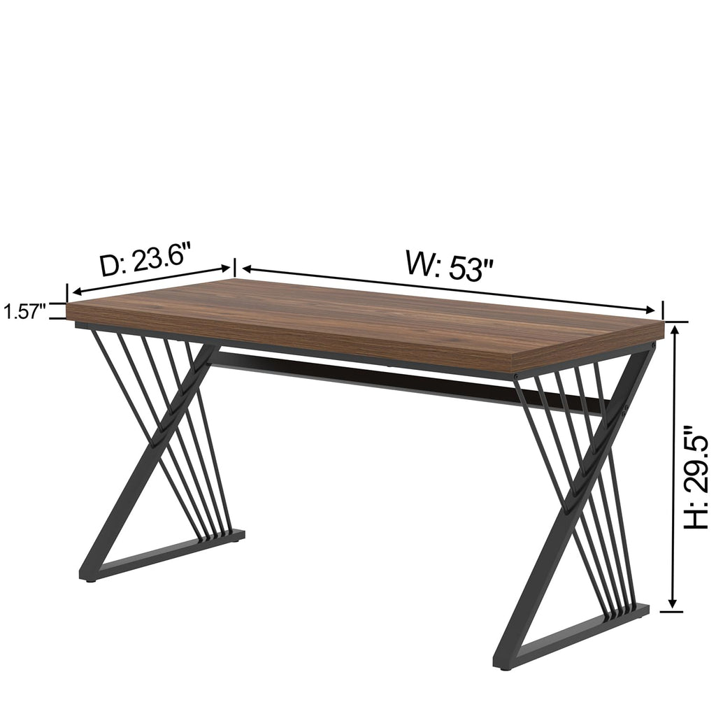 Computer Desk for Home Office Workstation, Modern Writing Study Work Table, PC Gaming Table for Bedroom Living Room, Rustic Walnut, 53 Inch