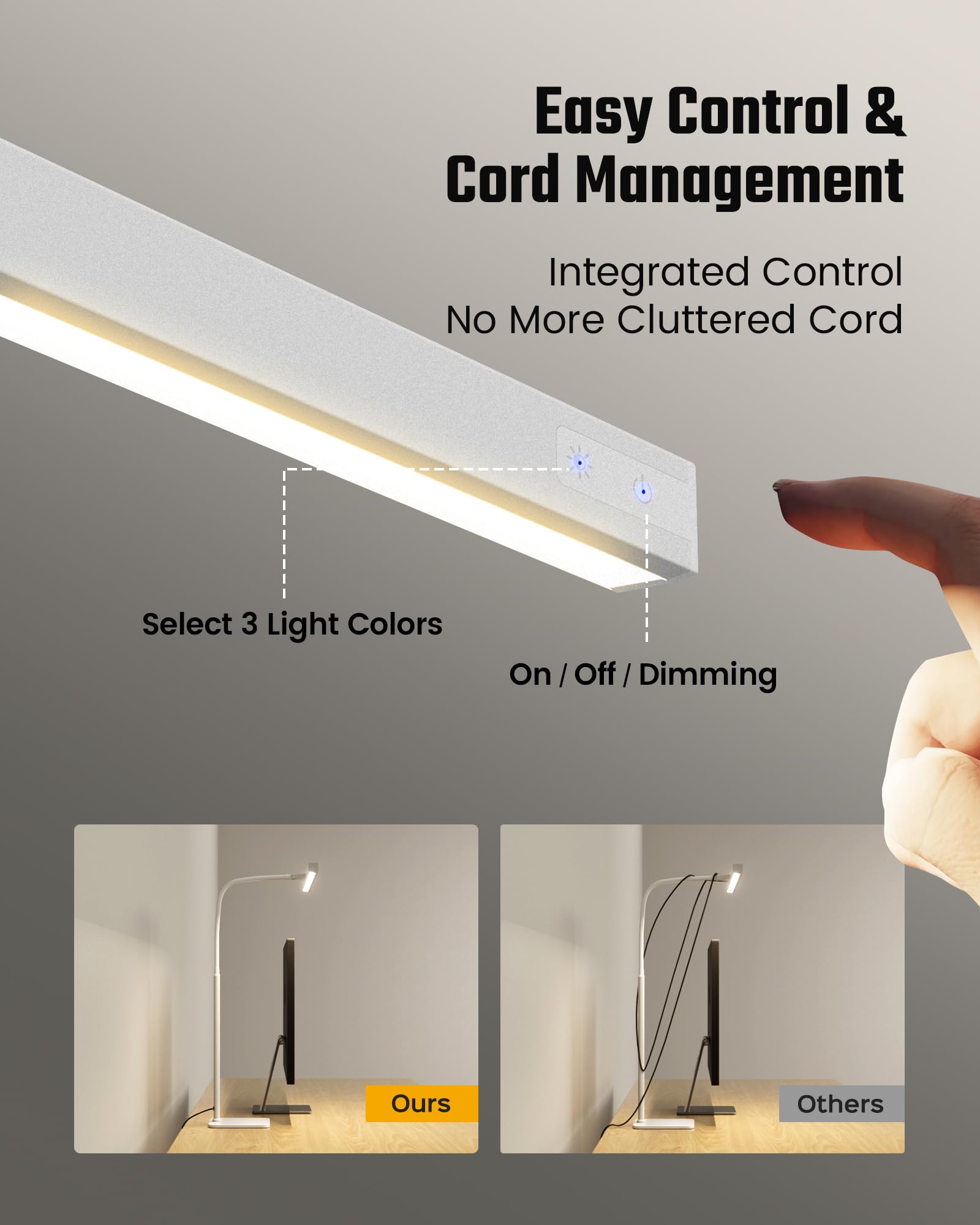LED Desk Lamp for Home Office, Eye-Caring Desk Light with Base, 12W Touch Control 3 Colors Dimmable Brightness, Gooseneck Architect Lamp for Computer Monitor Reading Workbench, White