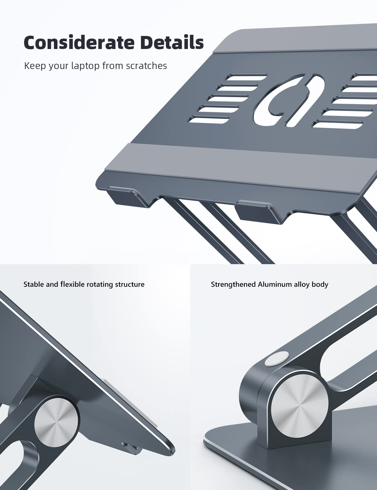 Adjustable Laptop Stand, Portable Laptop Riser, Aluminum Laptop Stand for Desk Foldable, Ergonomic Computer Notebook Stand Holder for MacBook Air Pro, Dell XPS, HP (10-17.3'') - Grey