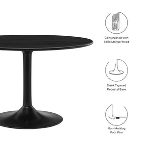48 Inch Round Wood Dining Table in Black – Solid Mango Wood Tabletop with Pedestal Base - Mid Century Modern Dining Room Furniture - Kitchen Table for 4-6 Person