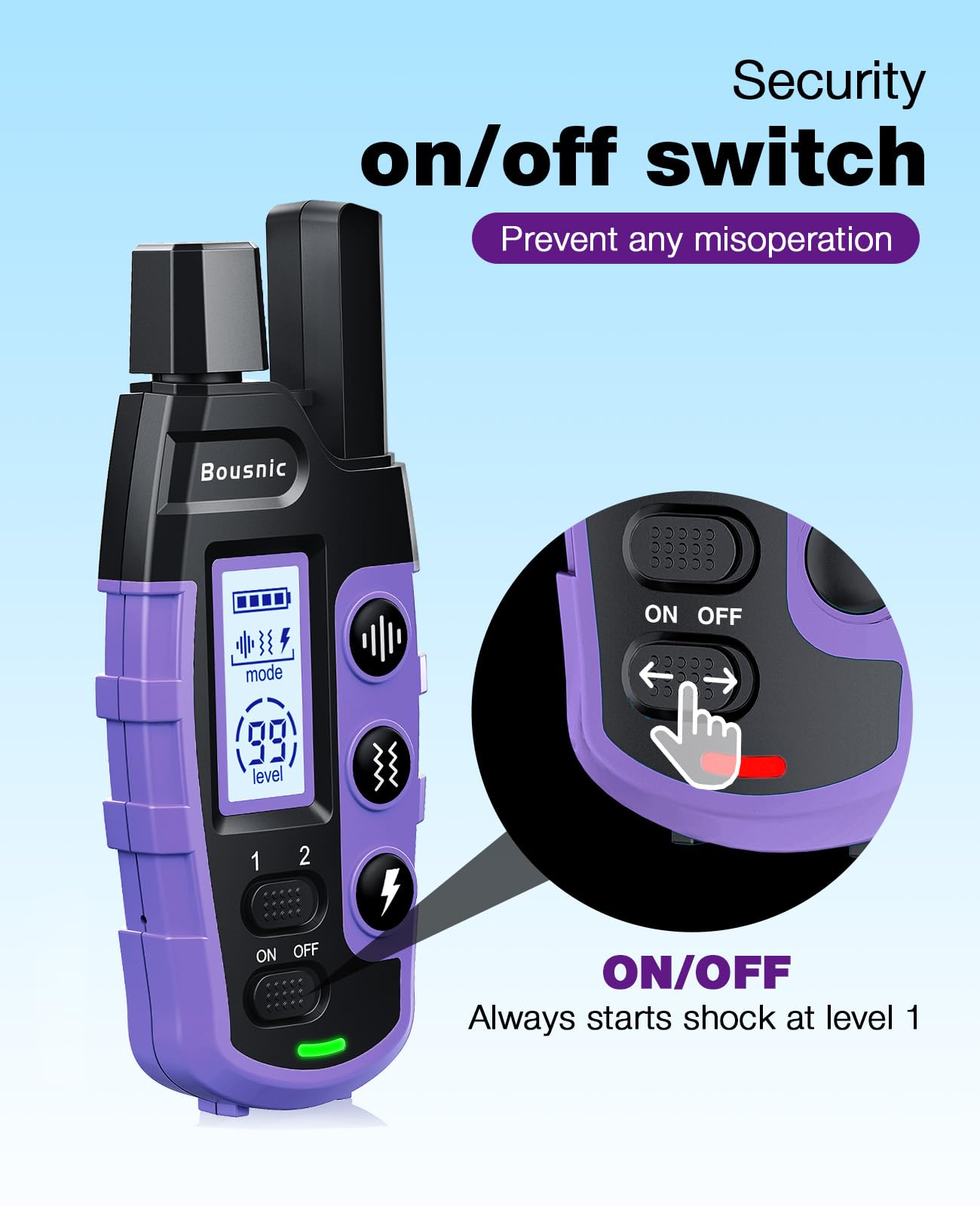 Dog Shock Collar - 3300Ft Training Collar with Remote for 5-120lbs Small Medium Large Dogs Rechargeable Waterproof e Collar with Beep (1-8), Shake(1-16), Safe Shock(1-99) Modes (Lightpurple)