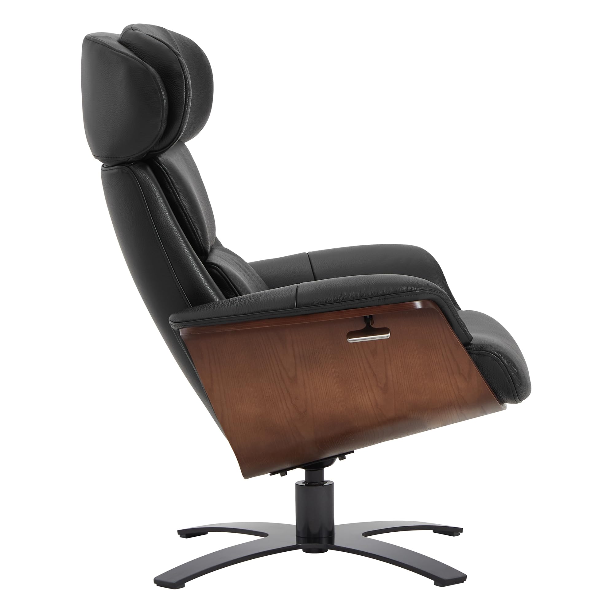 Genuine Leather Reclining Swivel Chair with Adjustable Headrest and Ottoman for Living Room, Black