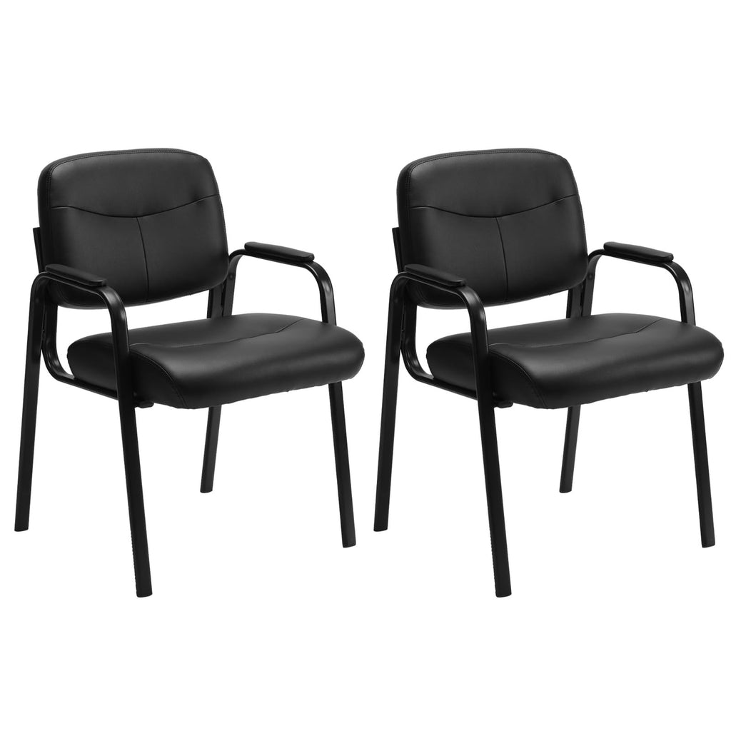 Waiting Room Chairs No Wheels Set of 2, Leather Stationary Office Reception Guest Chair with Padded Arms for Elderly Desk Conference Room Lobby Table Side Salon