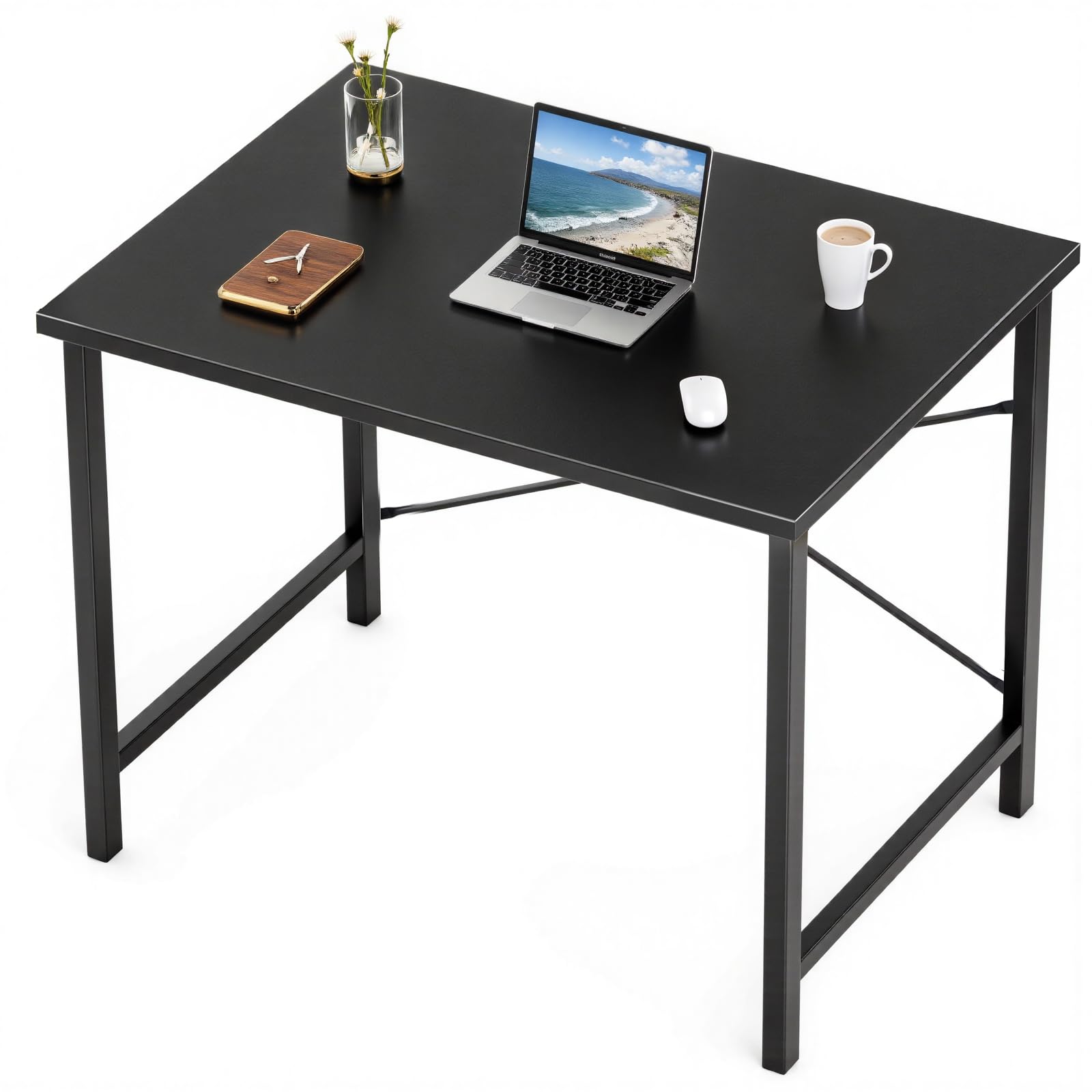 Computer Small Office Desk 32 Inch Student Study Writing Work with Metal Frame Wood Tabletop Modern Simple PC Home Bedroom Table, Computer Table, Black
